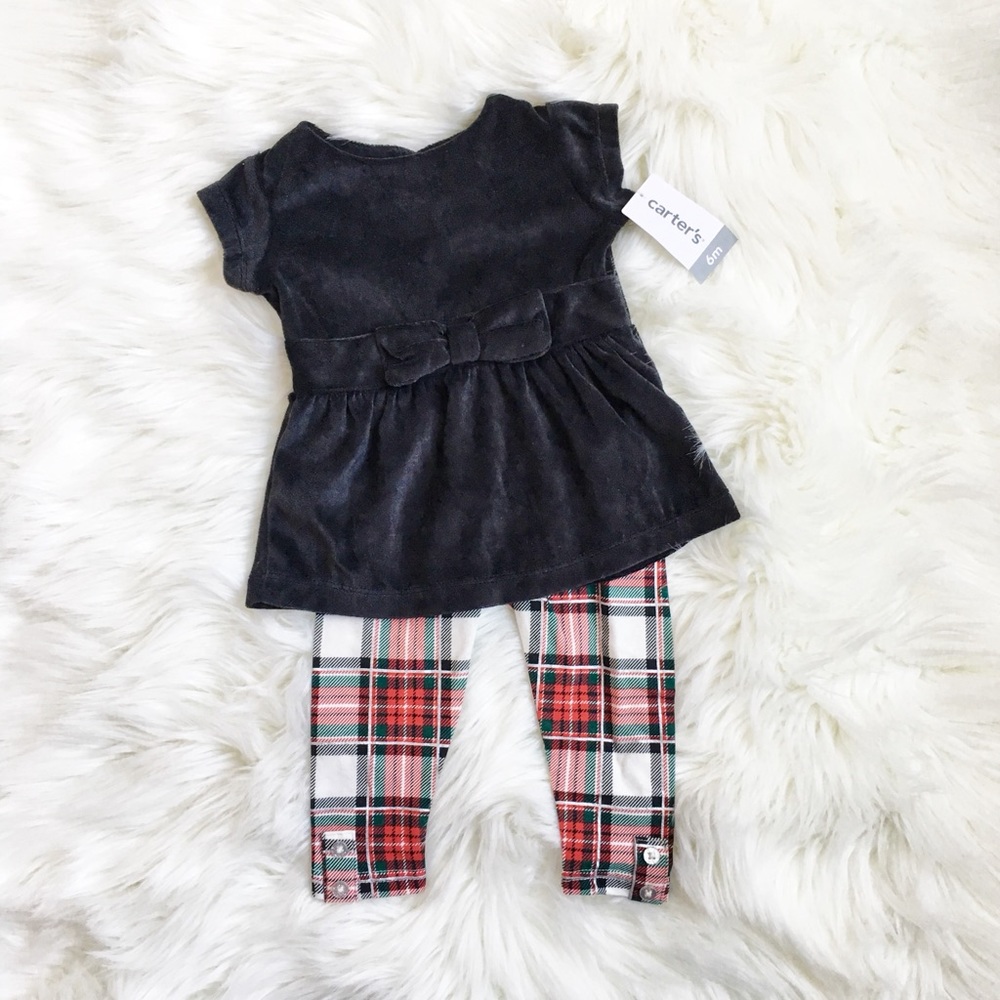 Christmas Outfit Velvet and Plaid NWT by Carter’s